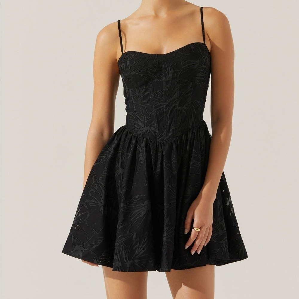 Astr Linelly Jacquard Bustier Skater Dress in Black